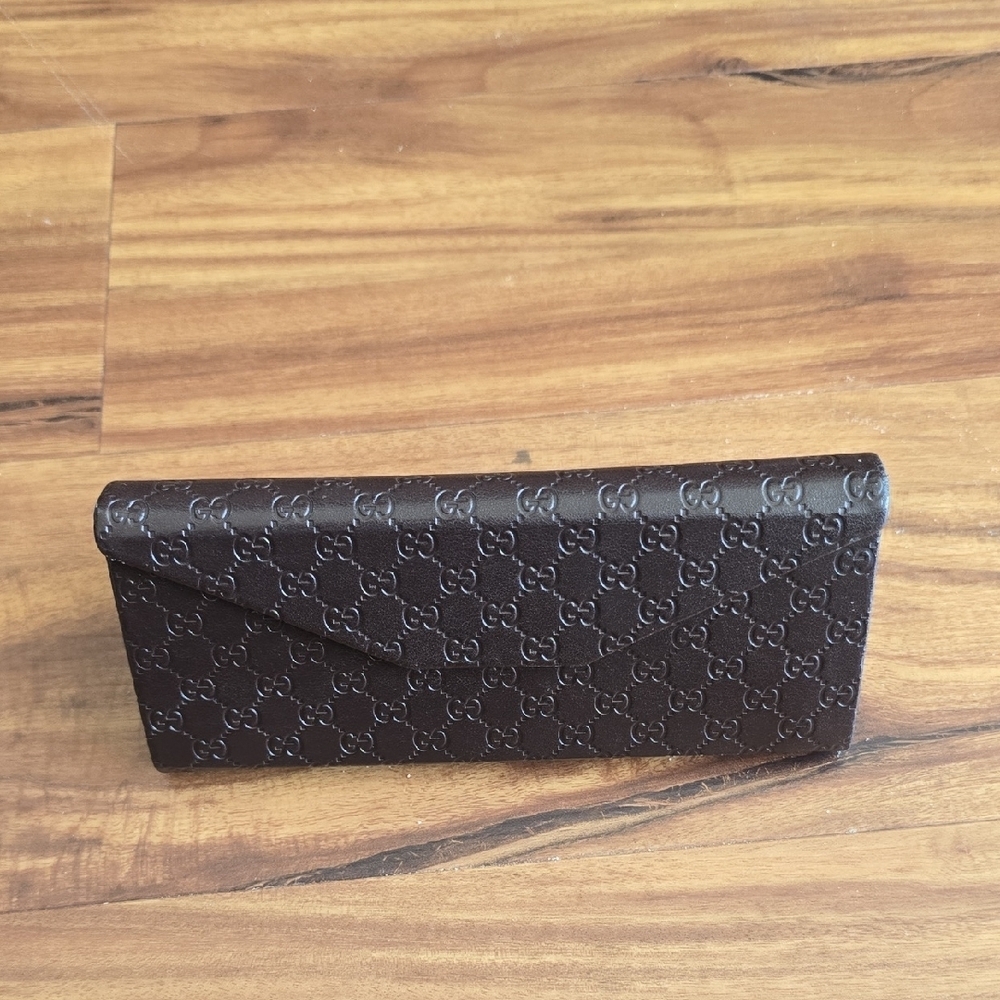 Gucci Brown Eyeglass Trifold Glasses Case Folding Hardshell Monogram Sunglasses